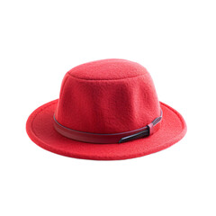 A red hat with a brown strap. Isolated on PNGs transparent background