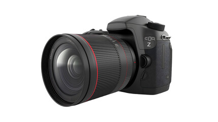 Fototapeta premium Big professional modern photo camera, png file of isolated cutout object with shadow on transparent background.