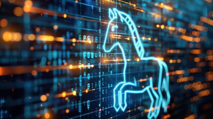 Trojan horse icon on a computer screen, Malware, system compromise and threat detection