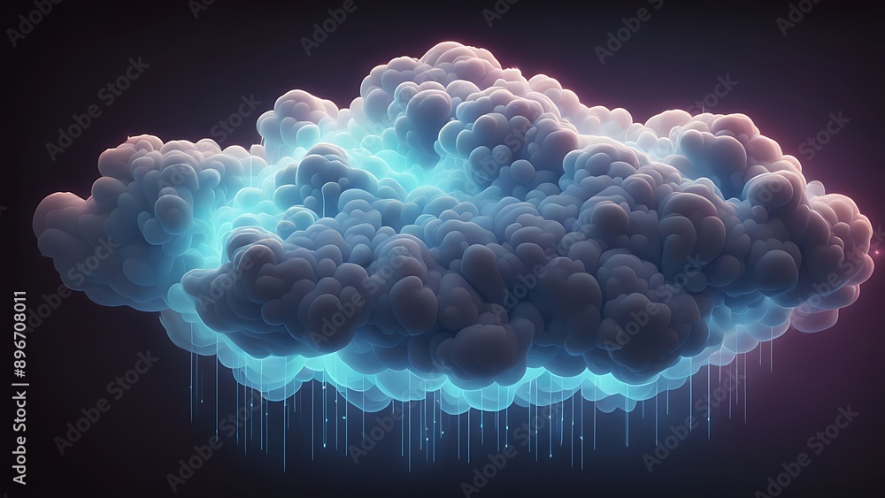 Aufkleber a glowing cloud structure with dynamic data streams