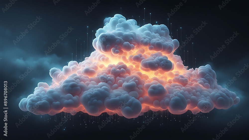 Aufkleber a glowing cloud structure with dynamic data streams