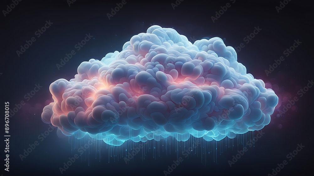 Poster a glowing cloud structure with dynamic data streams
