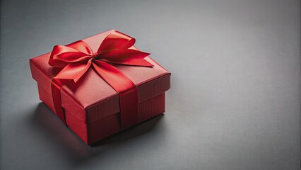 Obraz premium Red gift box exhibition booth with ribbon bow isolated on grey background, gift, box, red, exhibition, booth, stand, showcase