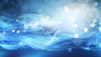 Abstract fluid motion in blue with bokeh lights creating a serene, ethereal atmosphere.