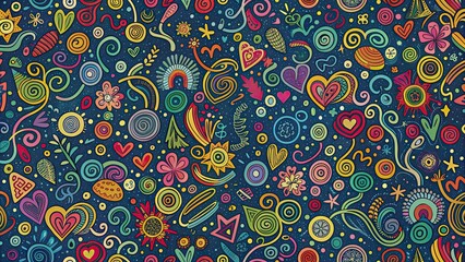 Naklejka premium Seamless background with abstract doodles and scribbles for a creative look, abstract, doodles, scribbles, seamless, background