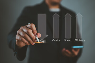 Cost reduction concept. Increase quality, speed, efficiency, and Optimization for products or...