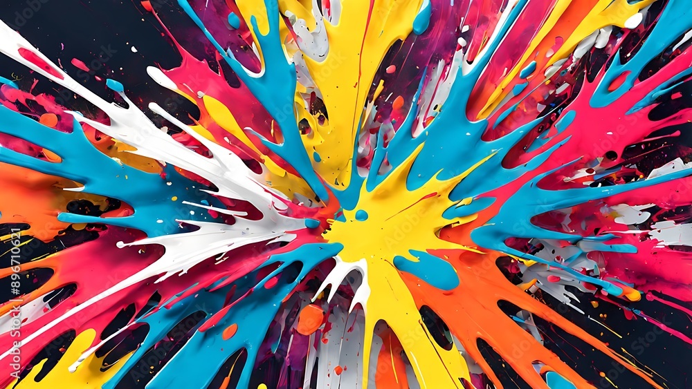 Aufkleber abstract splatter paint in bold, contrasting colors, creating a dynamic and energetic visual impact