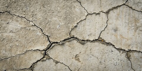 Obraz premium Cracked concrete surface showcasing unique patterns and textures, concrete, cracked, surface, patterns, textures