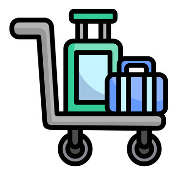 luggage cart with green and blue suitcases clip art preview