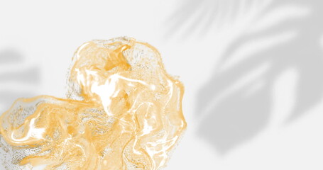 Image of glowing yellow mesh moving over leaves on white background