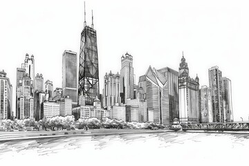 Fototapeta premium hand drawn ink panorama of city