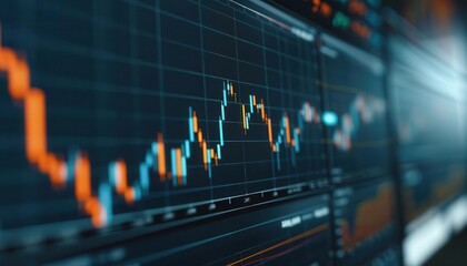 A digital screen showing upward-trending graphs, with plenty of white space around the edges for copy