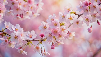 A soft blurred background of cherry blossoms in bloom, spring, nature, pink, flowers, garden, wallpaper, delicate, peaceful