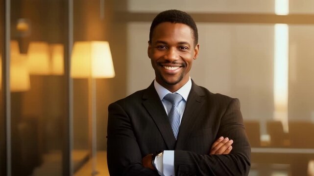 The distinguished businessman with a warm smile on his face exudes confidence and accomplishment as he stands with his arms crossed.