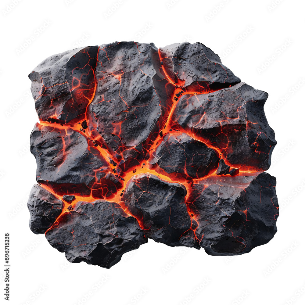 Wall mural a large rock with a hole in it and red lava flowing out of it. isolated on pngs transparent backgrou