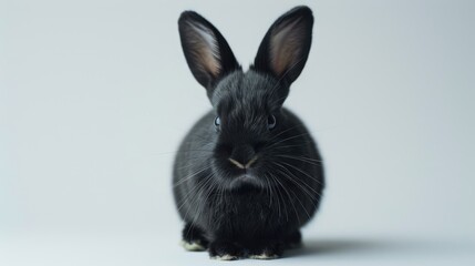 Obraz premium Black baby rabbit portrait against white backdrop studio captured