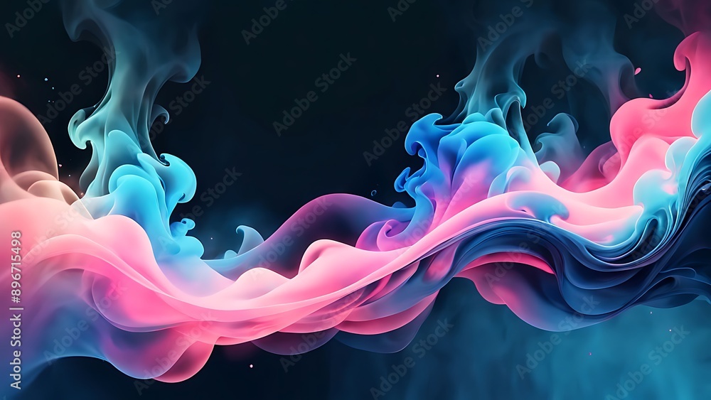 Poster gradient smoke effect, smooth transition from pink to deep blue, abstract and ethereal, creating a m