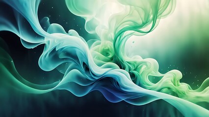 Obraz premium Abstract smoke with gradient colors, blending from green to blue, mysterious and ethereal, soft and flowing atmosphere
