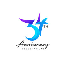34 years anniversary logo design. Anniversary logo design template.