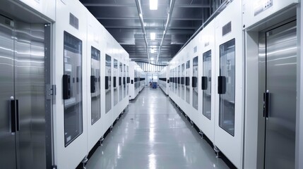 Obraz premium Commercial grade industrial freezers in a large factory for efficient freezing processes