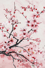 Obraz premium Beautiful floral collection of posters with cherry blossoms.