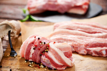 Korean Raw Pork Belly. Healthy Food. Fresh Ingredients.