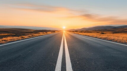 Serene sunrise on an open road with a smiling person, subconscious mind, hopeful mindset, peaceful dawn imagery