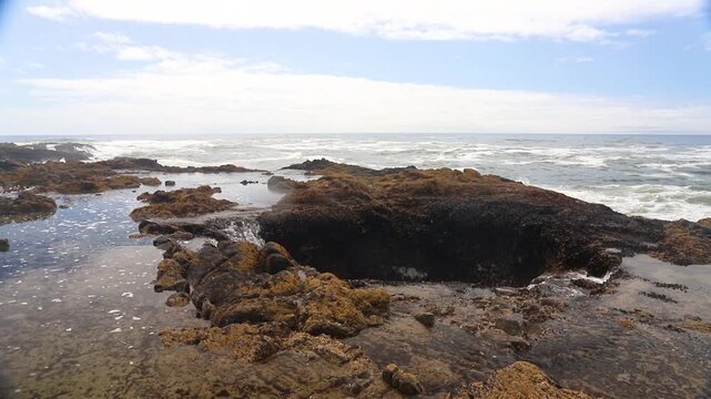 Thor's Well Ocean Waves Crashing Stationary Eye-Level Perspective