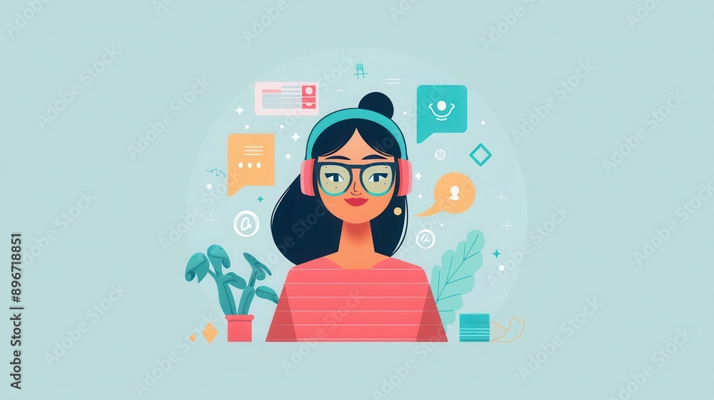 Poster user interacting with virtual assistant, language exercises