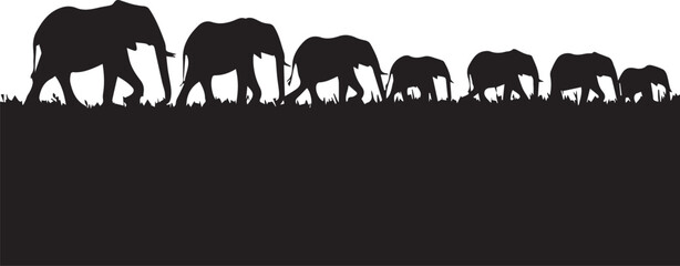 Silhouette of an elephant herd migrating across the plains