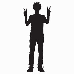 Silhouette of a man with peace sign gesture.