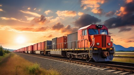 Fototapeta premium Freight Train at Sunset