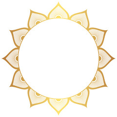 Indian flower mandala art with luxury golden circle frame transparent vintage gold circular pattern	