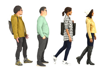 Group of diverse people standing in casual clothing, suitable for concepts related to teamwork, diversity, and casual lifestyle themes.