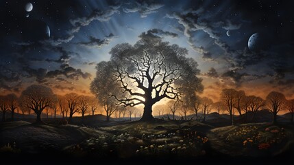 Evening Sky Over Forested Mountain Landscape
