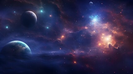 Space Background Featuring a Cosmic Tapestry of Stars, Planets, and Nebulae