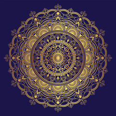 Indian flower mandala art with luxury golden circle frame transparent vintage gold circular pattern	
