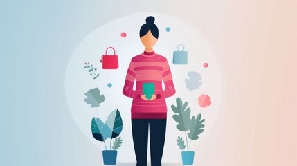 Woman shopping online with AI-driven recommendations, personalized shopping experiences with technology, Women, AI shopping