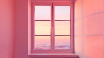 Sunset glow through closed pvc window in apartment room, creating a tranquil ambiance