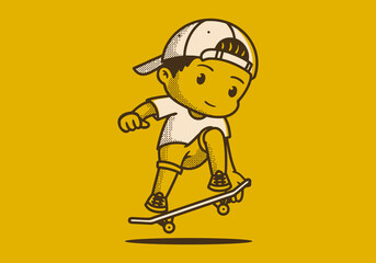 Mascot character illustration of a boy jumping on the skateboard © Adipra