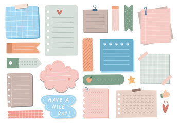 Pastel Note Paper and Stationery Vector Set - Cute Doodle Illustrations
