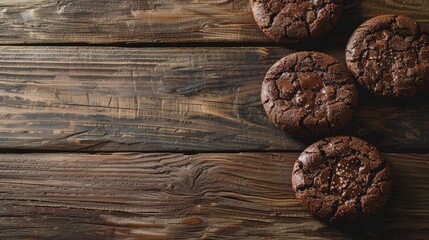 Fototapeta premium Chocolate cookies placed on a wooden tabletop