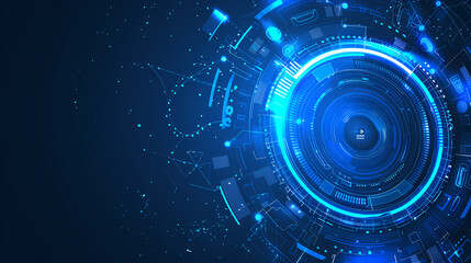 Obraz premium Futuristic digital interface with circular patterns, glowing blue elements, and technological details. cyber network
