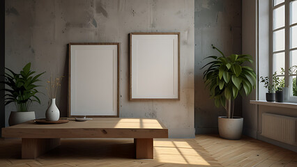 Mockup frame in interior background, Empty frame for your artwork.3d render. Frame in interior