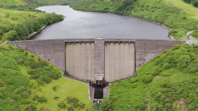 Aerial exterior establishing shot of Meldon Reservoir in Dartmoor National Park capturing its tranquil setting