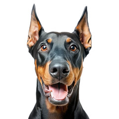 doberman breed dog, happy, dog portrait isolated on white background
