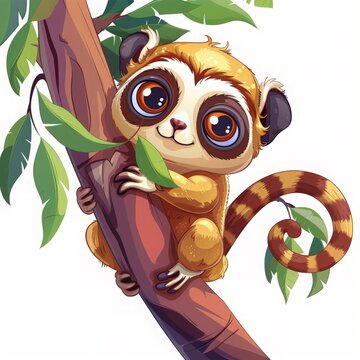 cute lemur climbing tree branch clip art preview