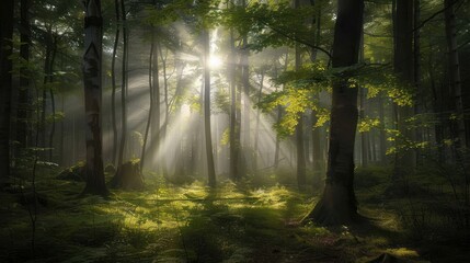 Obraz premium Sunbeams Through the Woods