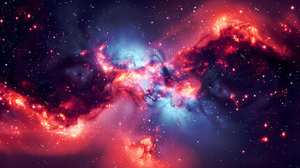 Fototapeta premium Colorful Nebula & Galaxy Space Background; a dynamic and fiery nebula, with glowing golden and purple hues creating a sense of motion and turmoil amidst the stars 