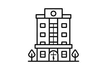 Hotel black icon isolated on white background. Vector illustration.